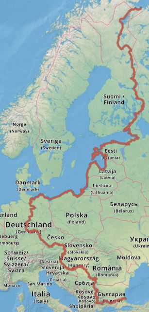 Karte des Iron Curtain Trail der sich durch Europa zieht