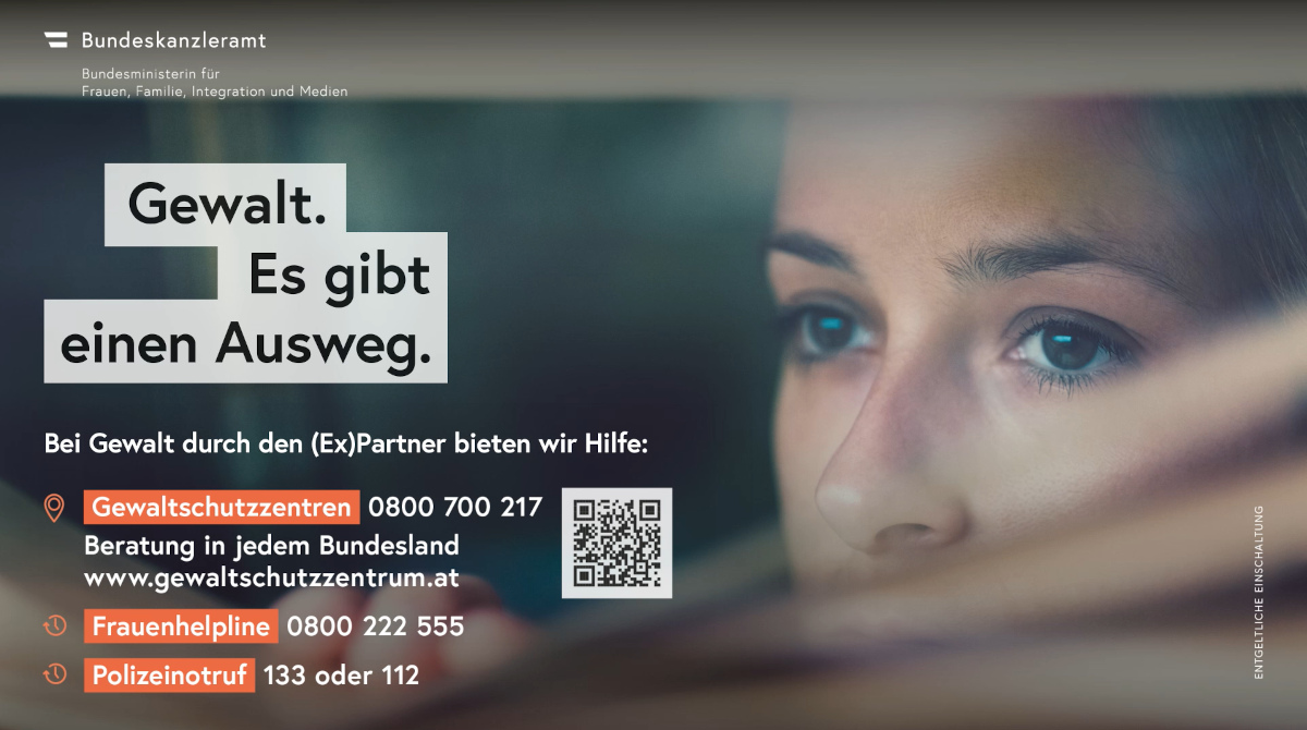 OoH Infoscreen "Gewalt. Es gibt einen Ausweg." zur Kampagne Gewalt gegen Frauen