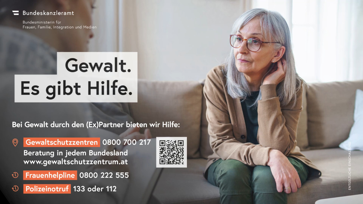 OoH Infoscreen "Gewalt. Es gibt Hilfe." zur Kampagne Gewalt gegen Frauen