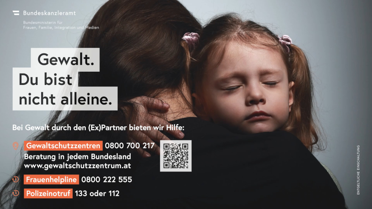 OoH Infoscreen "Gewalt. Du bist nicht alleine." zur Kampagne Gewalt gegen Frauen